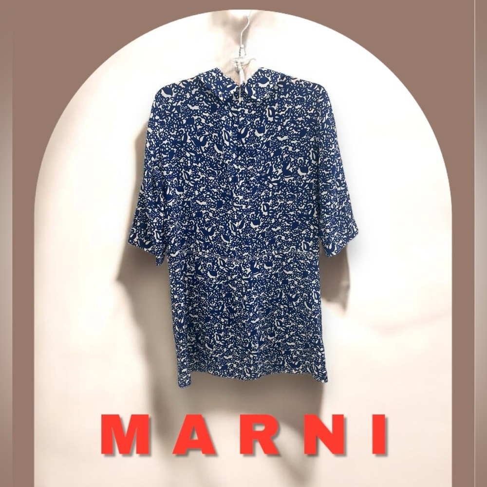 $1,450 MARNI blue/white Lylee Silk Crepe Dress Sz 40 S/M SEE DESCRIPTION